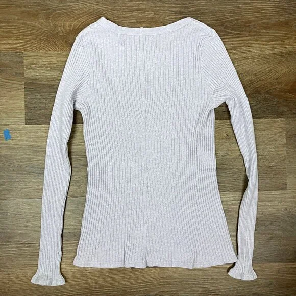 Enza Costa Light Pink Rib Long Sleeve Shirt Medium Cotton Cashmere Sweater S XS - Picture 9 of 13